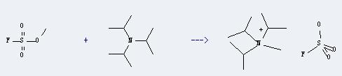 2-Propanamine,N,N-bis(1-methylethyl)- can react with fluorosulfuric acid methyl ester to produce N,N,N-Triisopropyl-N-methylammonium-fluorsulfonat